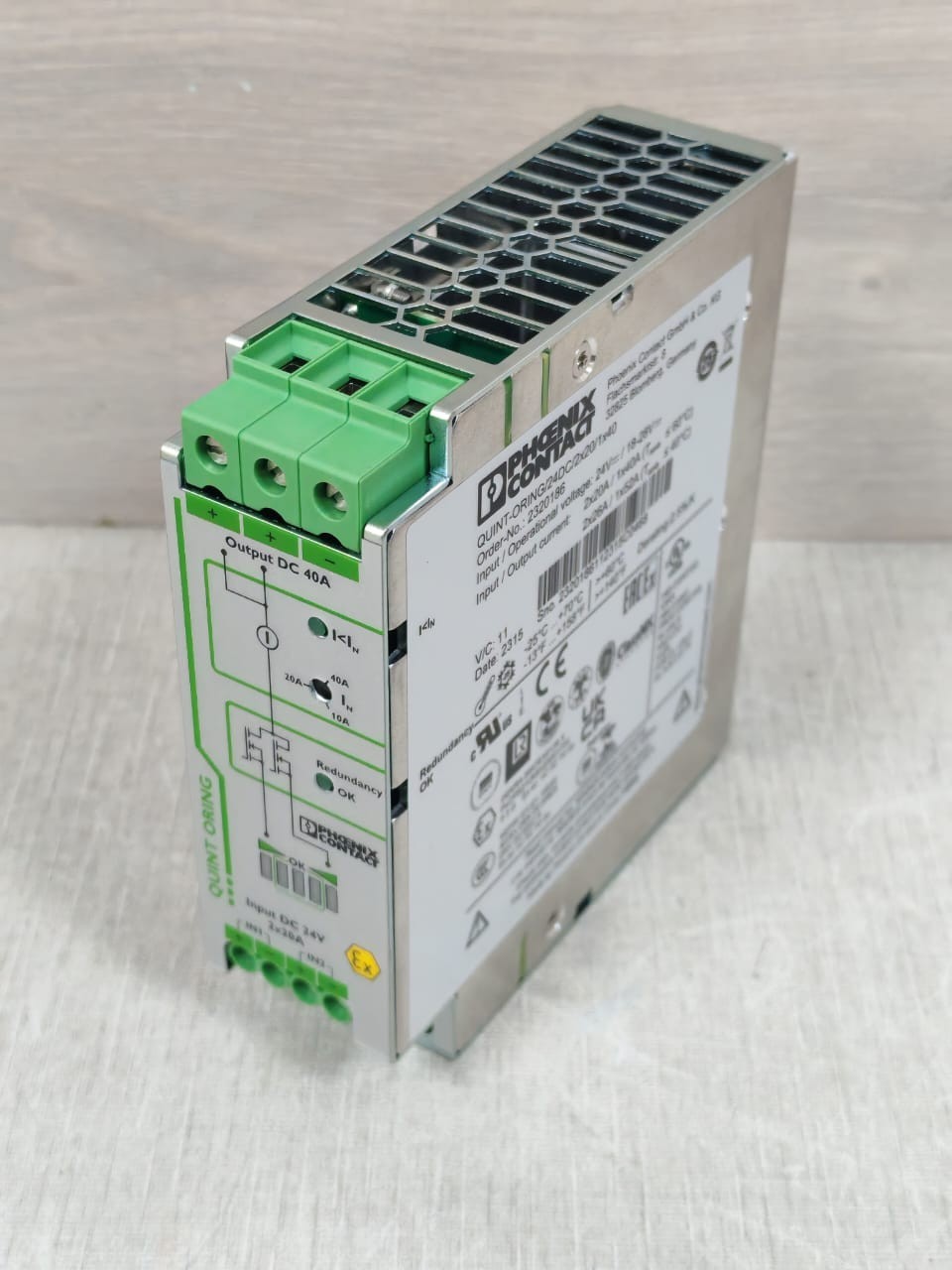 Phoenix Contact QUINT-ORING-/-24DC-/-2X20-/-1X40-PN:-2320186 PHOENIX CONTACT QUINT-ORING / 24DC / 2x20 / 1x40 PN:2320186 POWER SUPPLY 24V 6