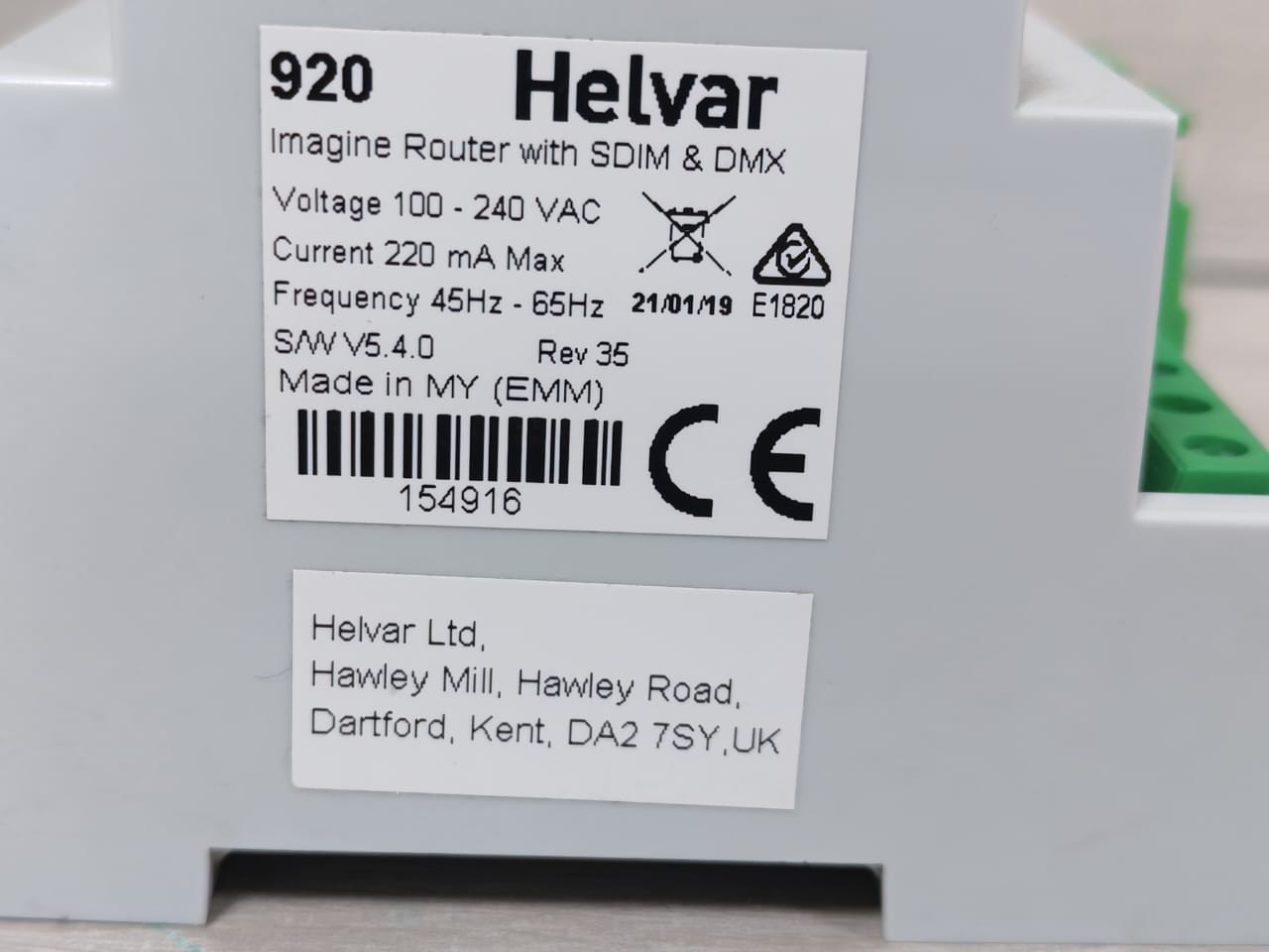 Helvar 920 Helvar 920 Imagine Router with SDIM & DMX SW V5.4.0 REV.35 100-240 VAC 4