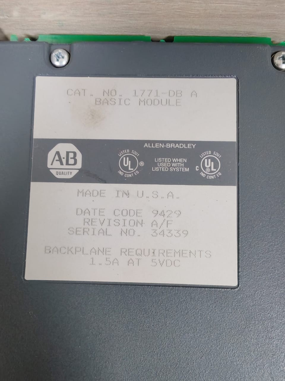 Rockwell Automation 1771-DB ALLEN BRADLEY 1771-DB ONE BASIC MODULE 7