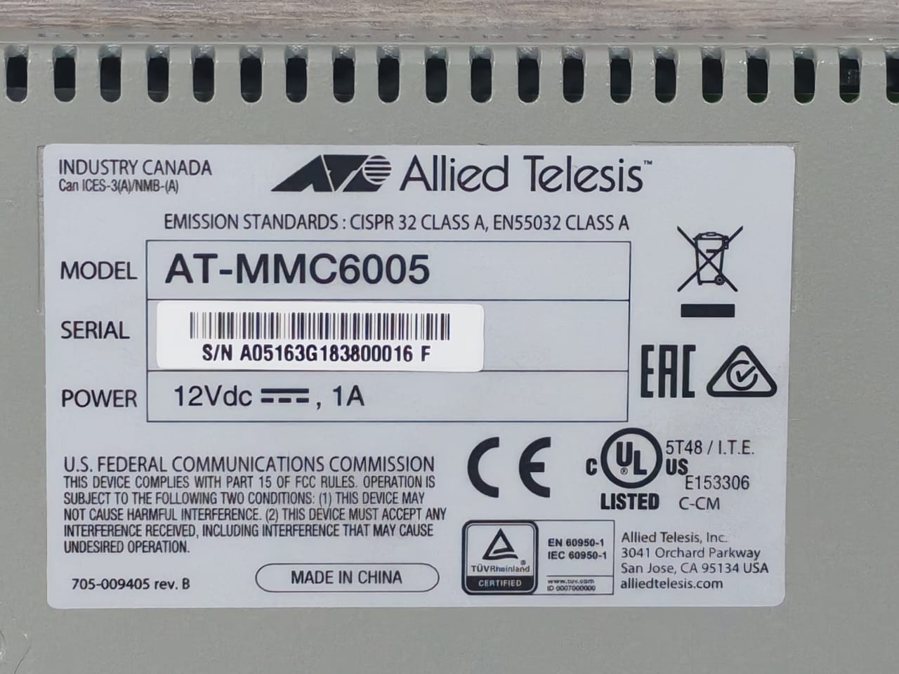 Allied Telesis MMC6005 Allied Telesis AT-MMC6005 Media Converter - No Adapter & 3