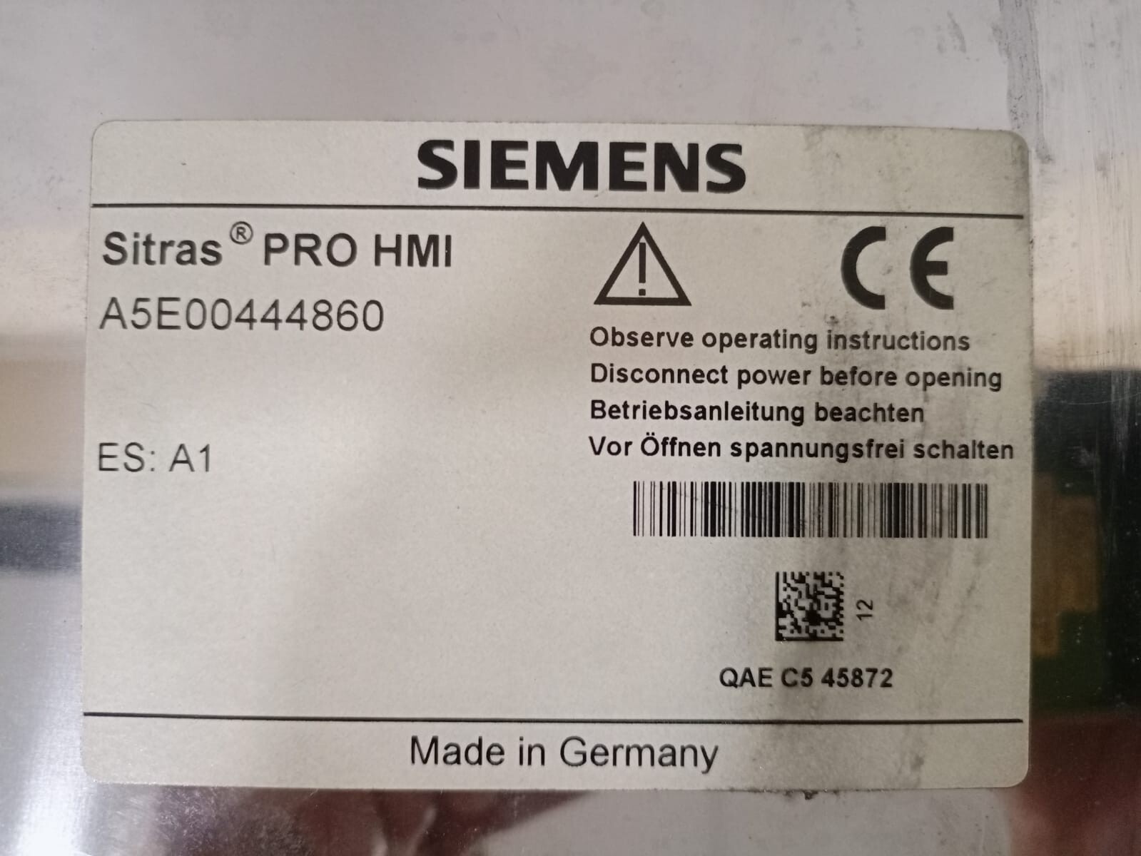 Siemens A5E00444860 SIEMENS A5E00444860 SITRAS PRO HMI TOUCH SCREEN 3