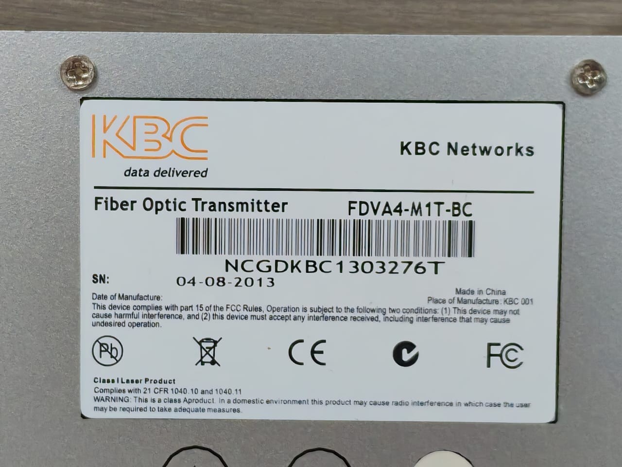 KBC Networks FDVA4-M1T-BC KBC Networks FDVA4-M1T-BC Fiber Optic Transmitter 4