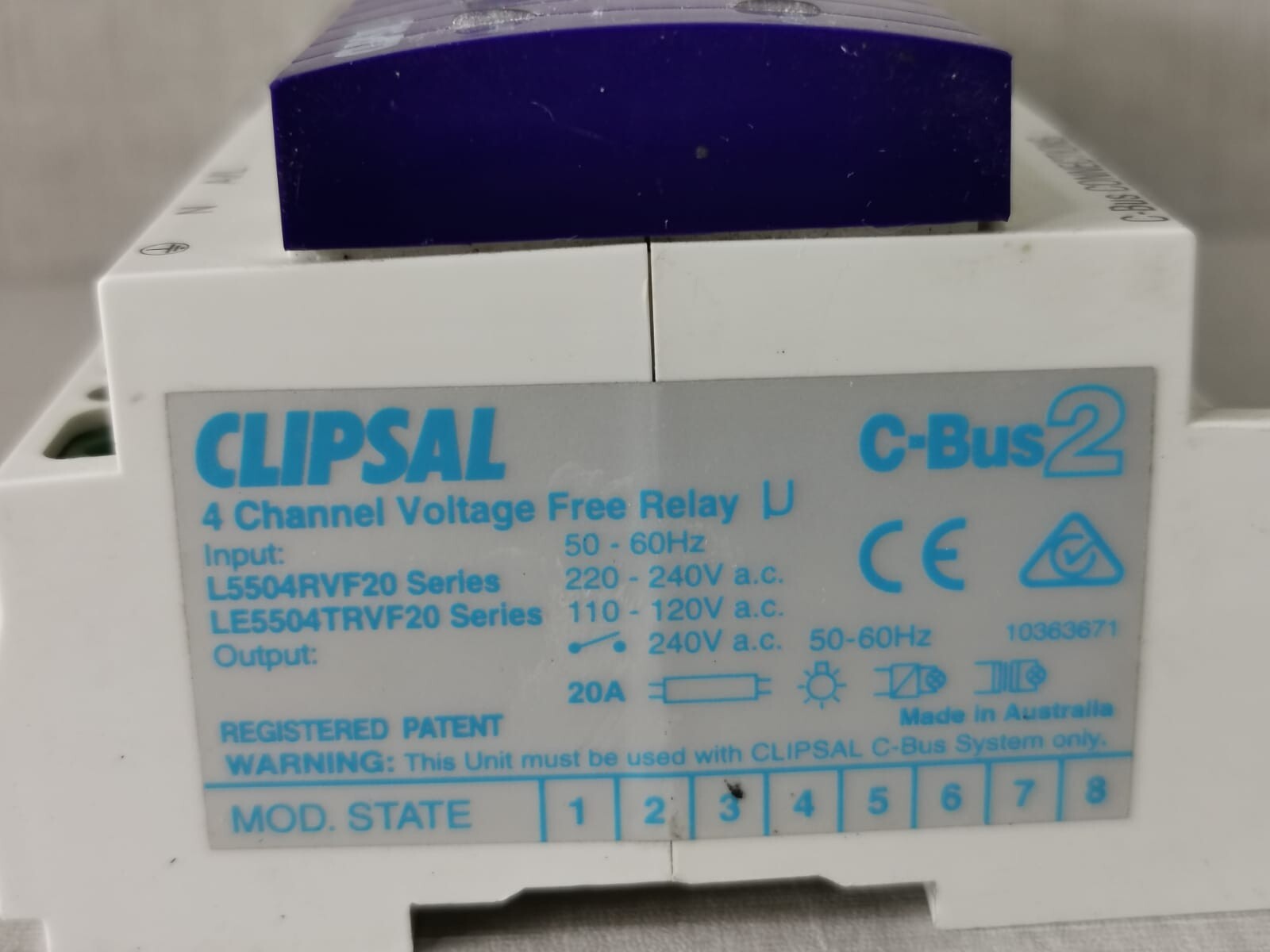 Clipsal L5504RVF20/LE5504TRVF20 CLIPSAL L5504RVF20/LE5504TRVF20 4 CHANNEL VOLTAGE FREE RELAY 6