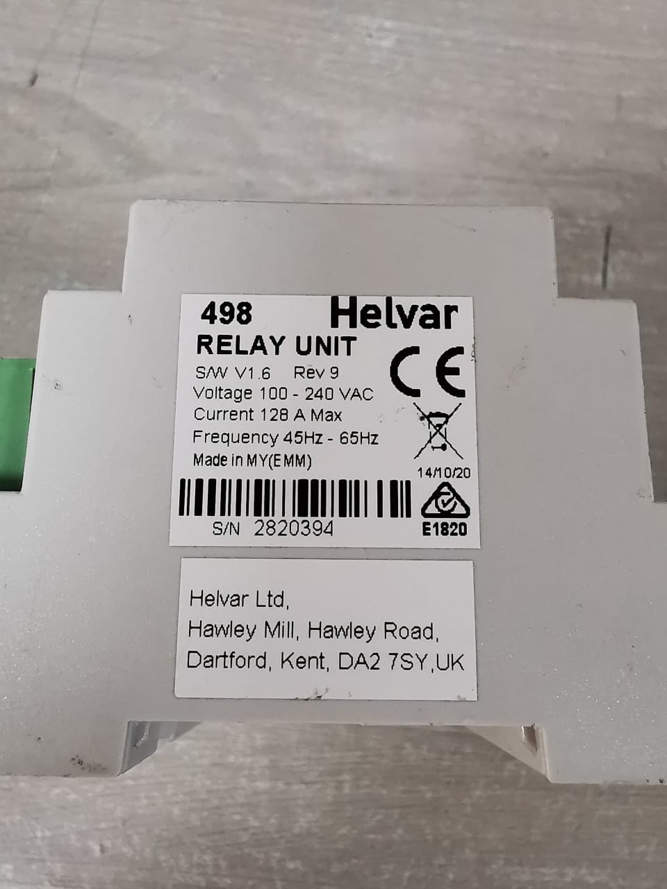 Helvar UNIT-100 HELVAR 498 B/W V1.6 REV.9 DIGIDIM RELAY UNIT 100-240VAC 9