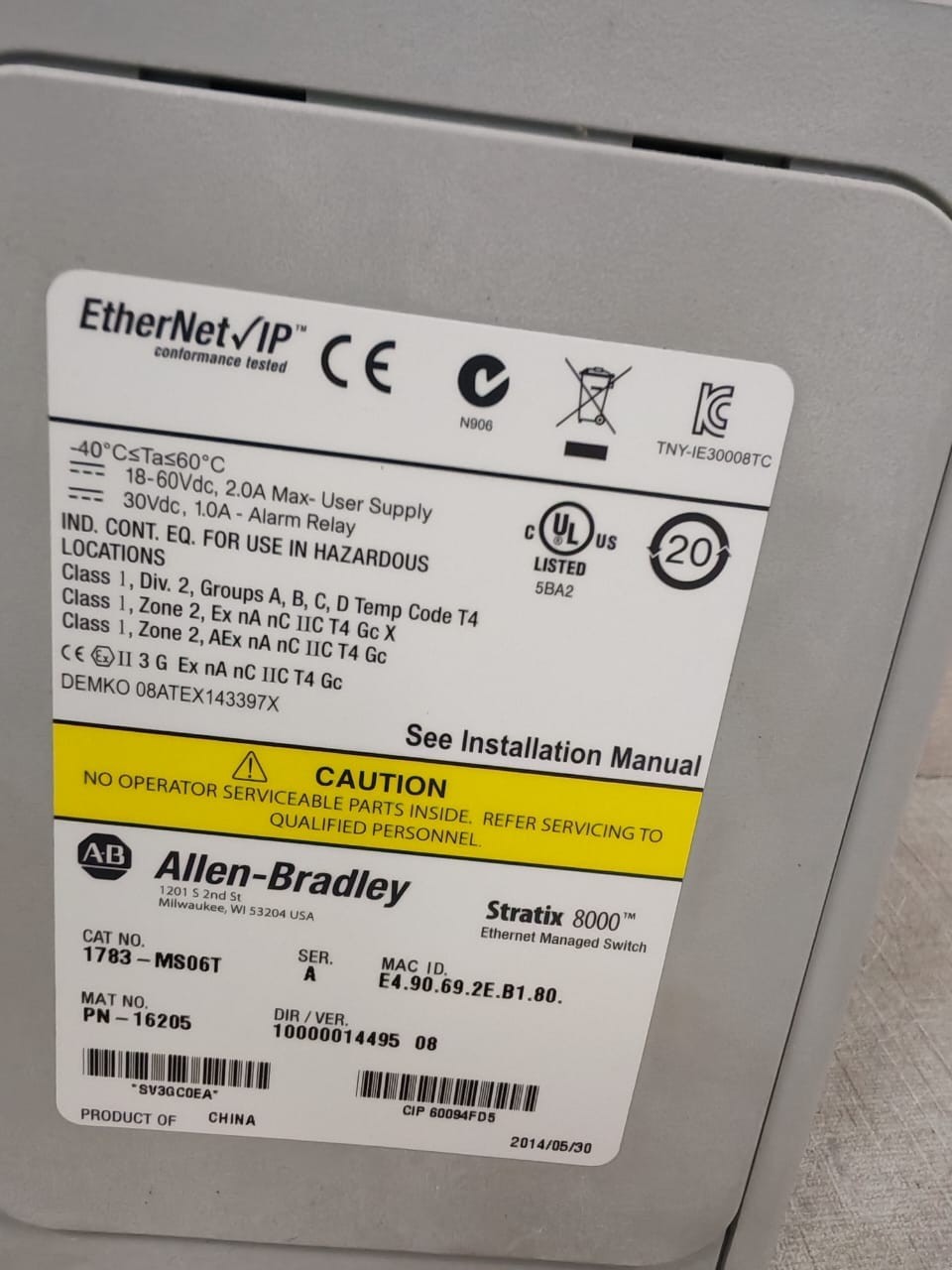 Rockwell Automation 1783-MS06T ALLEN-BRADLEY STRATIX 8000 1783-MS06T PN-16205 ETHERNET MANAGED SWITCH 4
