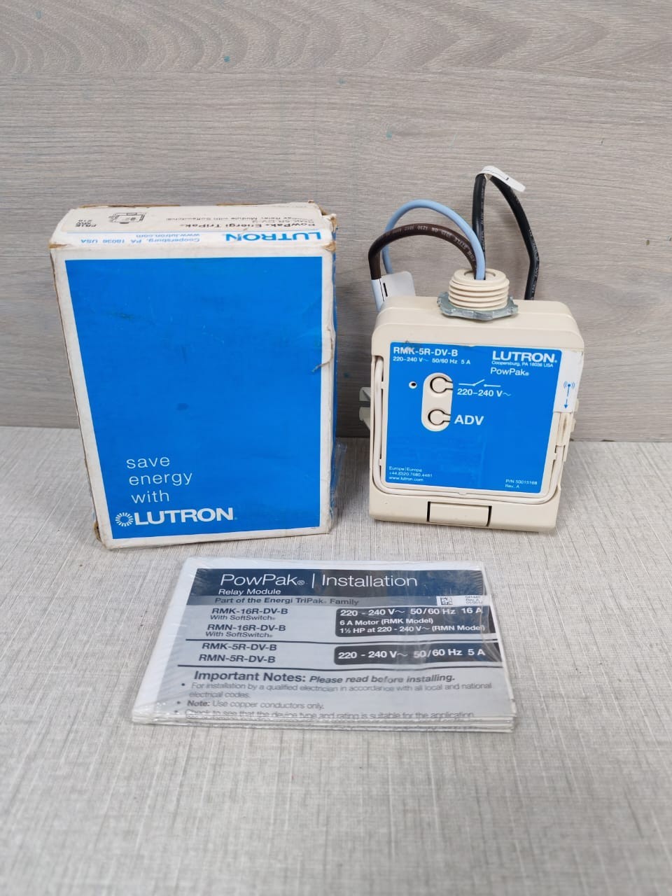 LUTRON POWPAK RMK-5R-DV-B P/N: 50015168 REV.A 220-240V RELAY MODULE - WITH SCHM