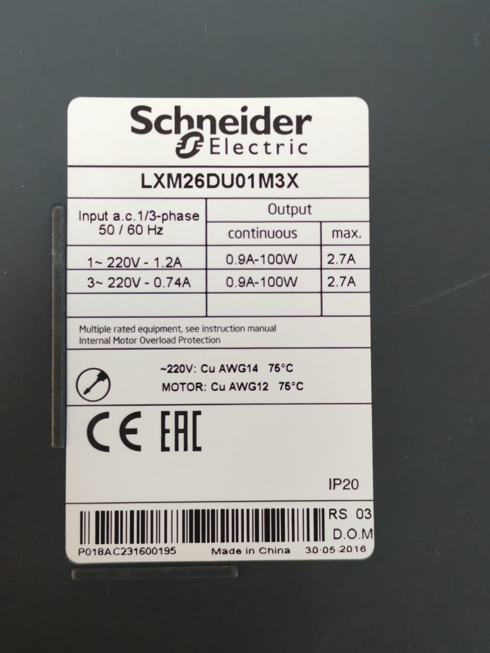Schneider Electric LXM26DU01M3X Schneider Electric LXM26DU01M3X Motion Servo Drive-Lexium 26-230V 0.9A 100W 6