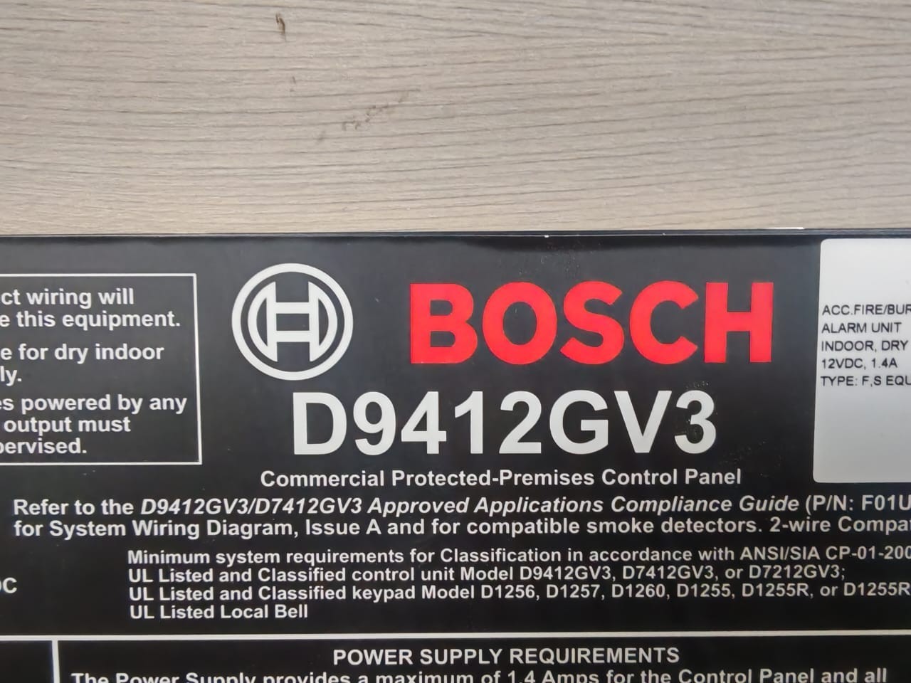 Bosch F01U138769_03 BOSCH D9412GV3 V8.14 / F01U138769_03 COMMERCIAL PROTECTED-PREMISES CONTROL PANEL 3