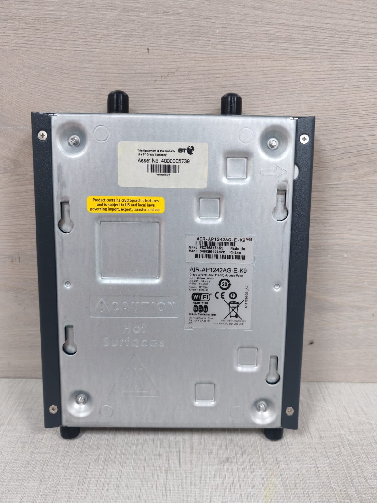 Cisco AIR-AP1242AG-E-K9 V05 CISCO AIR-AP1242AG-E-K9 V05 AERONET 802.11a/b/g ACESS POINT 8