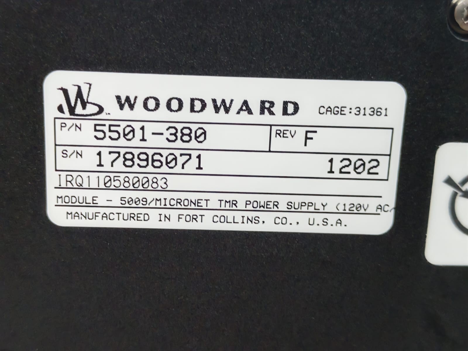 Woodward 5501-380 REV.F WOODWARD 5501-380 REV.F 5009 / TMR POWER SUPPLY MODULE 7
