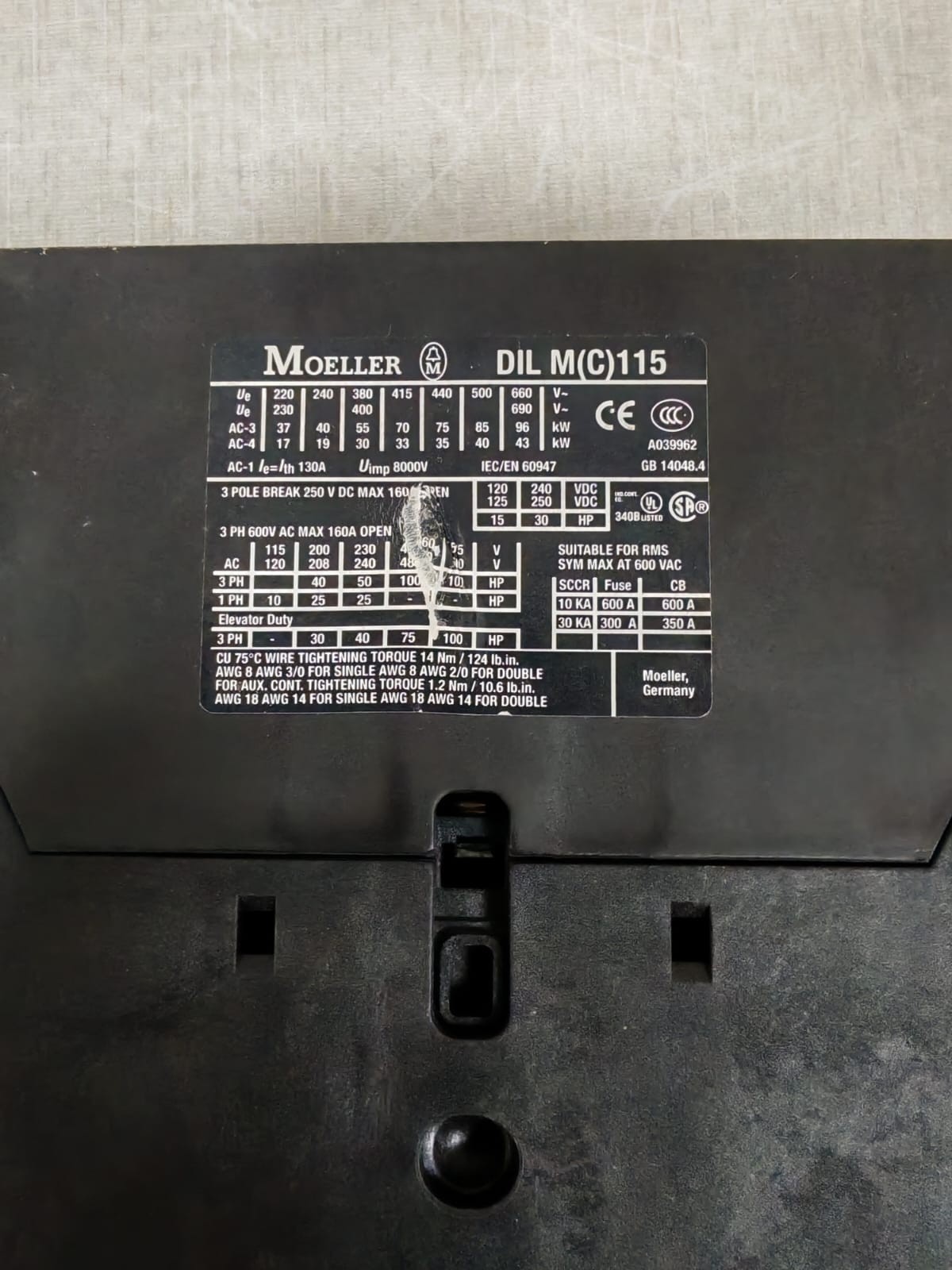 Moeller DIL M115 MOELLER DIL M115 MAGNETIC CONTACTOR 2