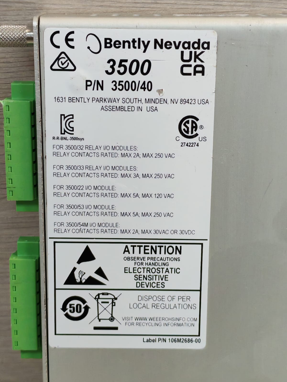 Bently Nevada 125680-01/ 184139-09 Bently Nevada 3500/40 Proximitor I/O Module 125680-01/ 184139-09 2