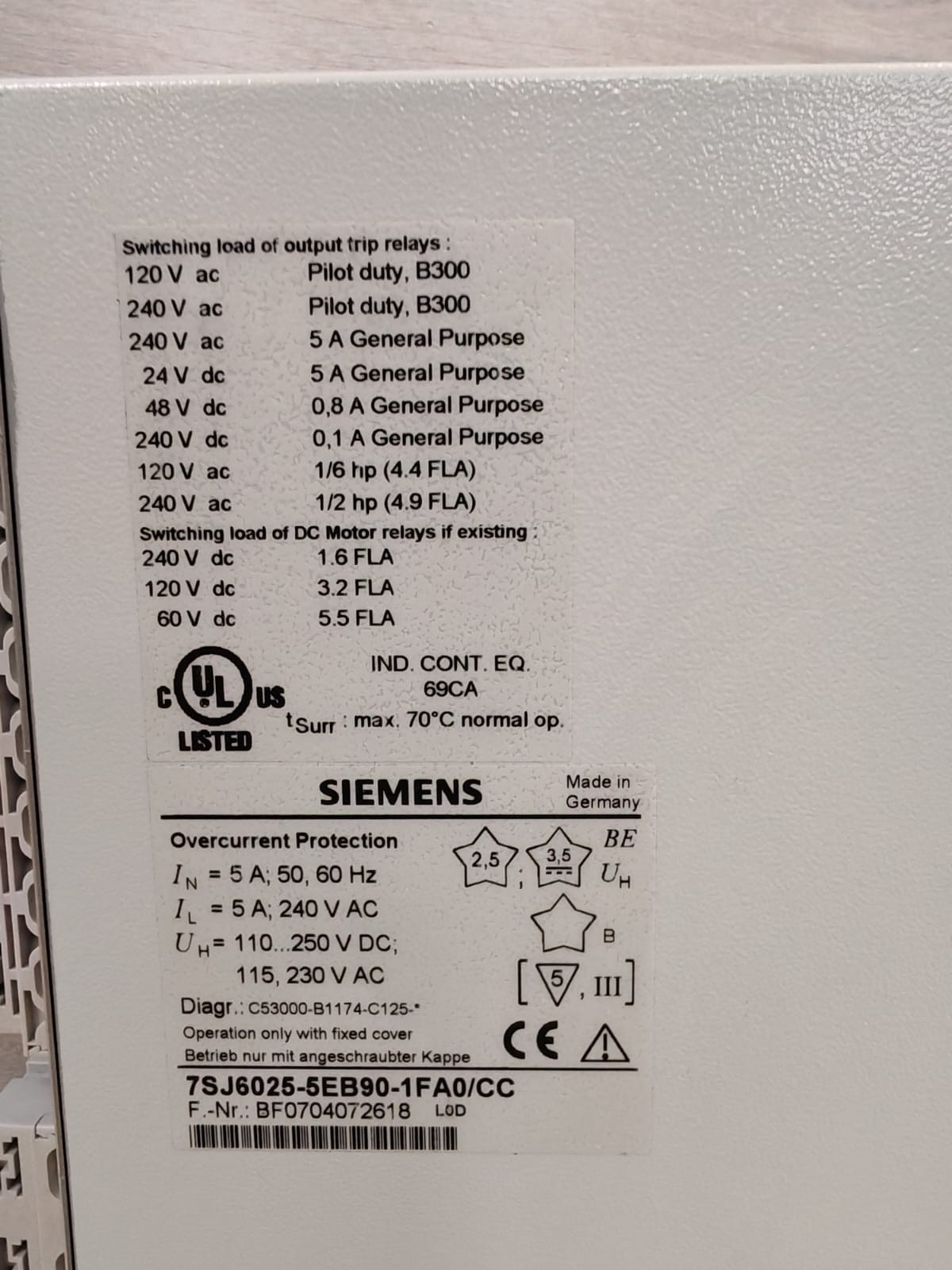 Siemens 7SJ6025-5EB90-1FA0/CC Siemens 7SJ6025-5EB90-1FA0/CC Overcurrent Protection 4