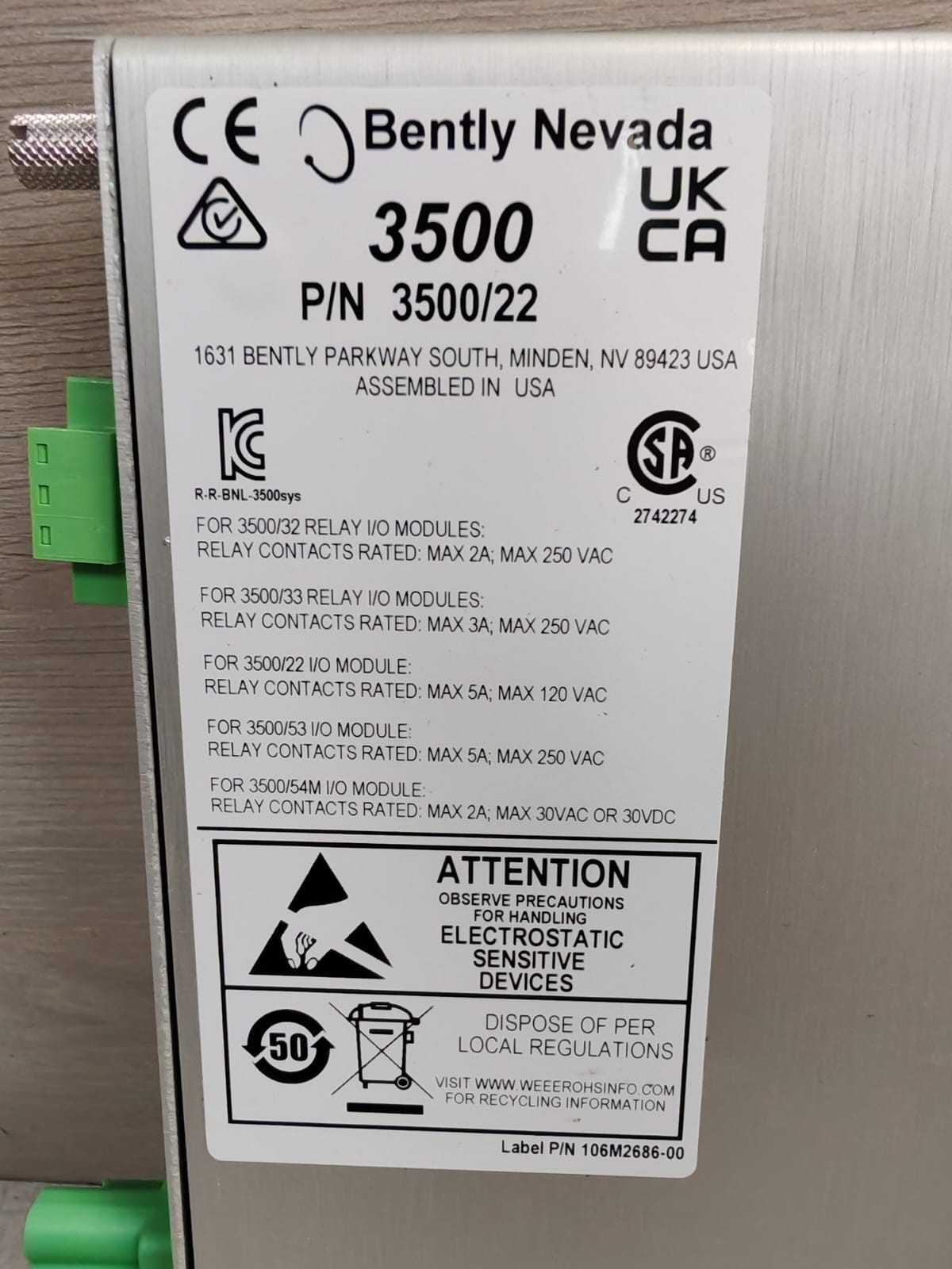 Bently Nevada 3500/22 Bently Nevada 3500/22 Transient Data Interface I/O Module 1406031-01 2