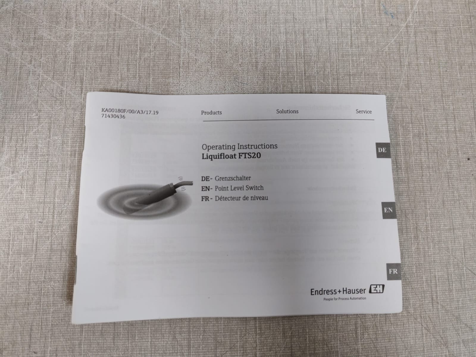 ENDRESS+HAUSER 71035522 ENDRESS+HAUSER FTS20 AC/DC PP/CSM 20M P/N 71035522 LIQUIDFLOAT 7