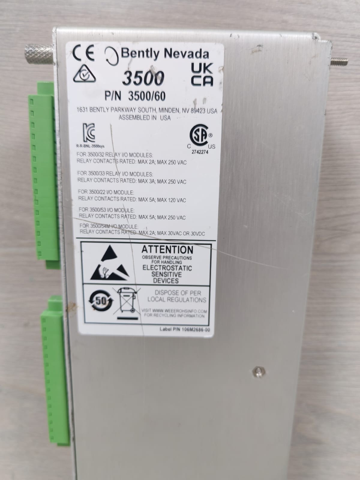 Bently Nevada 133819-01 BENTLY NEVADA 3500/60 RTD/TC TEMP I/O MODULE 133819-01 5