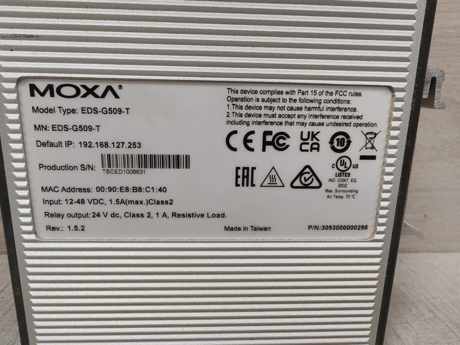 MOXA EDS-G509-T MOXA EDS-G509-T ETHERDEVICE SWITCH REV: 1.5.2 3