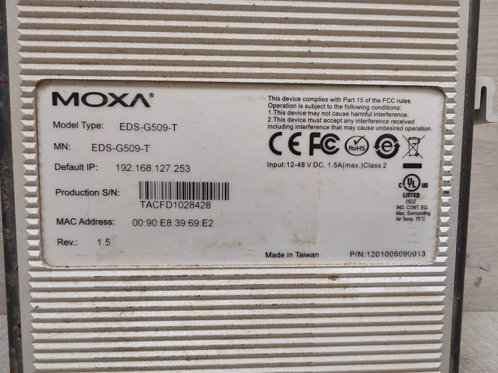 MOXA EDS-G509-T MOXA EDS-G509-T ETHERDEVICE SWITCH REV: 1.5 3
