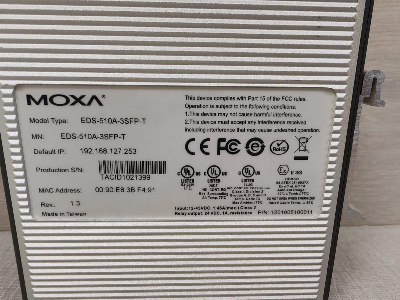 MOXA EDS-510A-3SFP-T MOXA EDS-510A-3SFP-T MANAGED GIGABIT ETHERNET SWITCH REV: 1.3 4