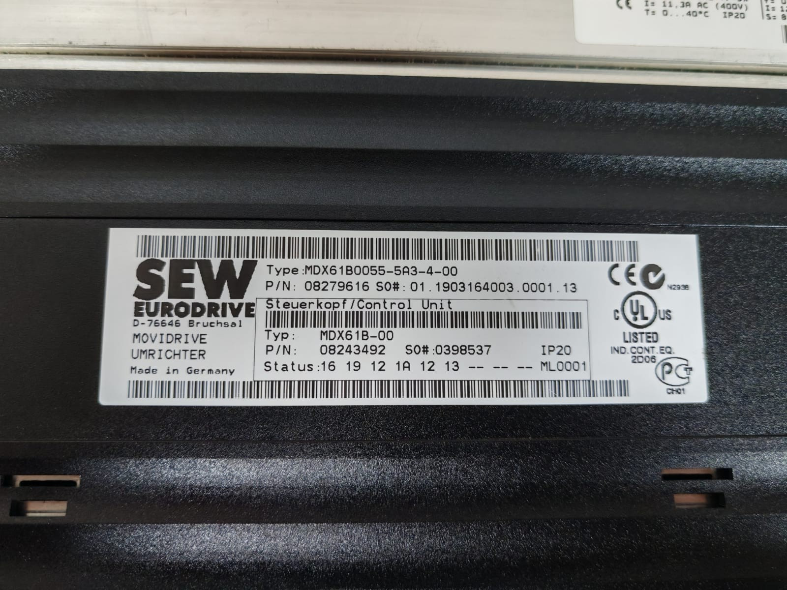 SEW EURODRIVE 08279616 SEW EURODRIVE MDX61B0055-5A3-00 DRIVE INVERTER 08279616 7