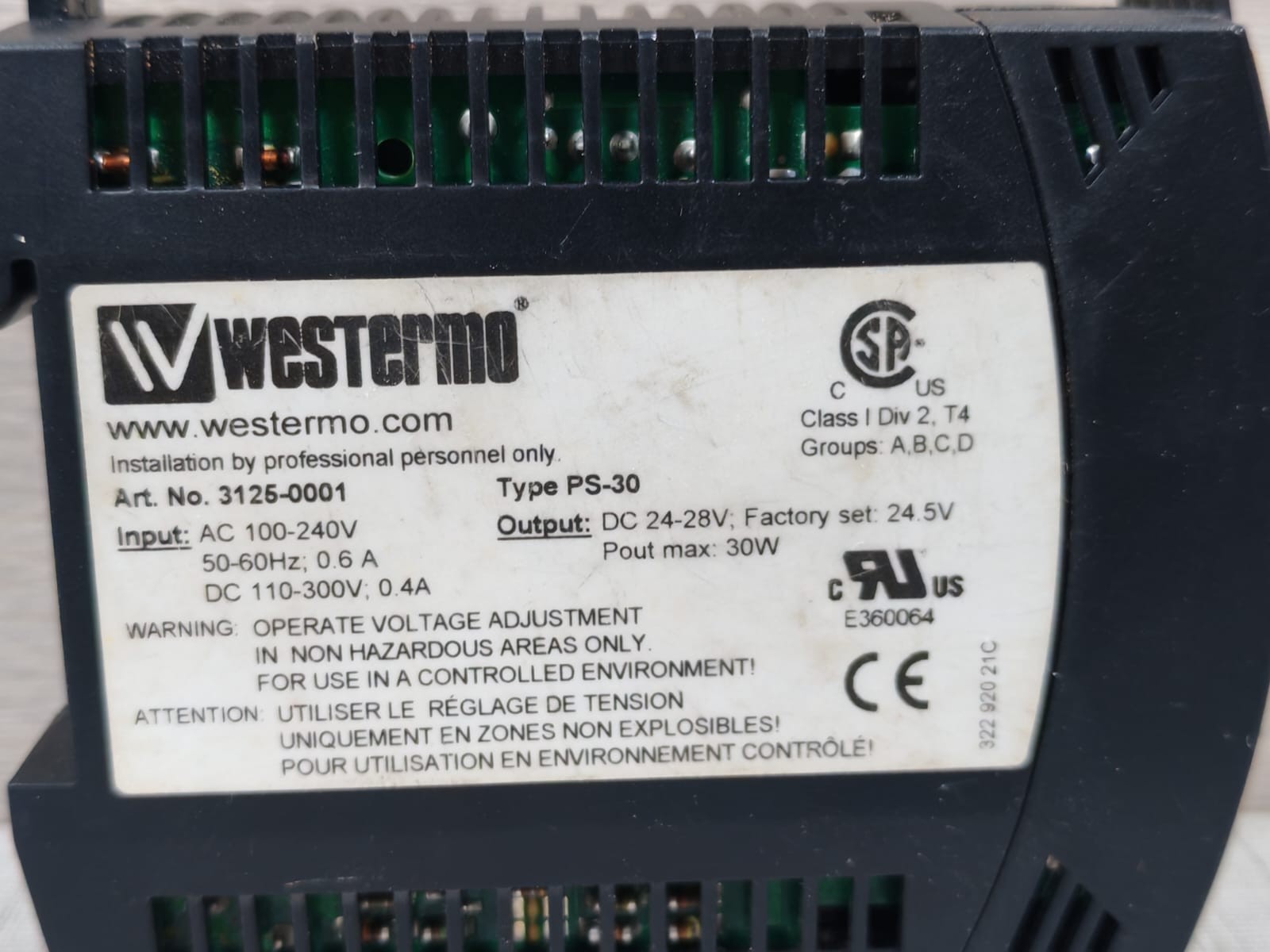 Westermo 3125-0001 Westermo PS-30 DIN-Rail Power Supply 3125-0001 2