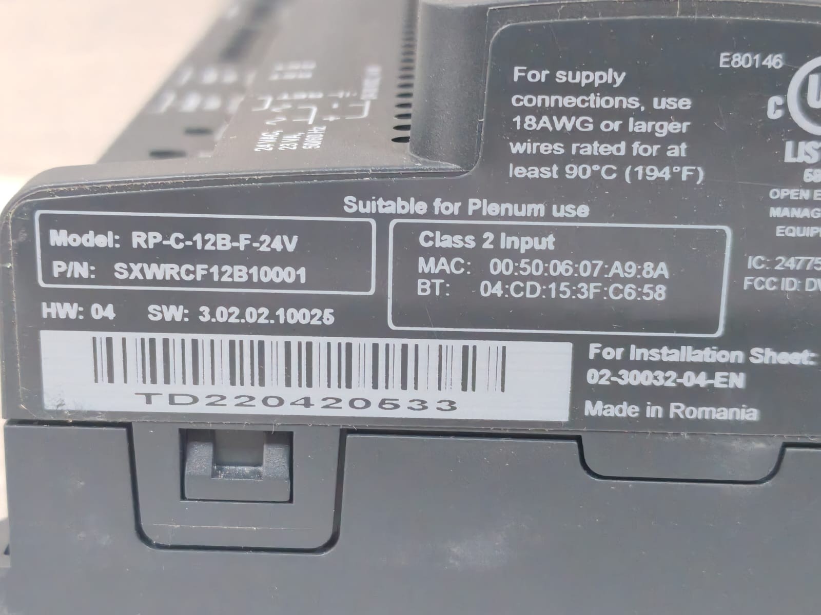Schneider Electric SXWRCF12B10001 Schneider Electric RP-C-12B-F-24V Room Purpose Controller SXWRCF12B10001 5