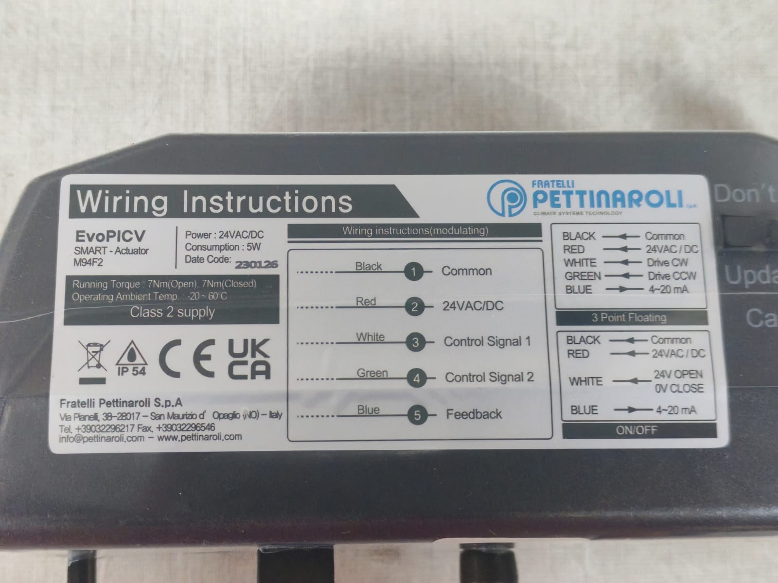 Smart M94F2 Fratelli Pettinaroli EvoPICV Smart Actuator M94F2 5W 24VAC/DC 7