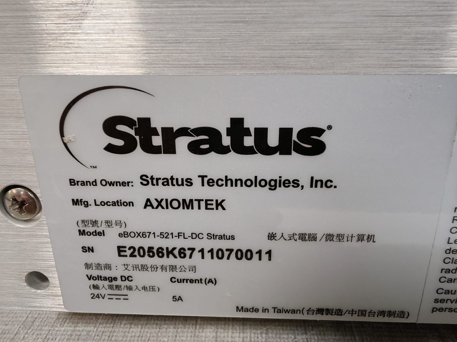 AXIOMTEK eBOX671-521-FL AXIOMTEK eBOX671-521-FL-DC / eBOX671-521-FL Stratus REV 0B ZTC EDGE 8