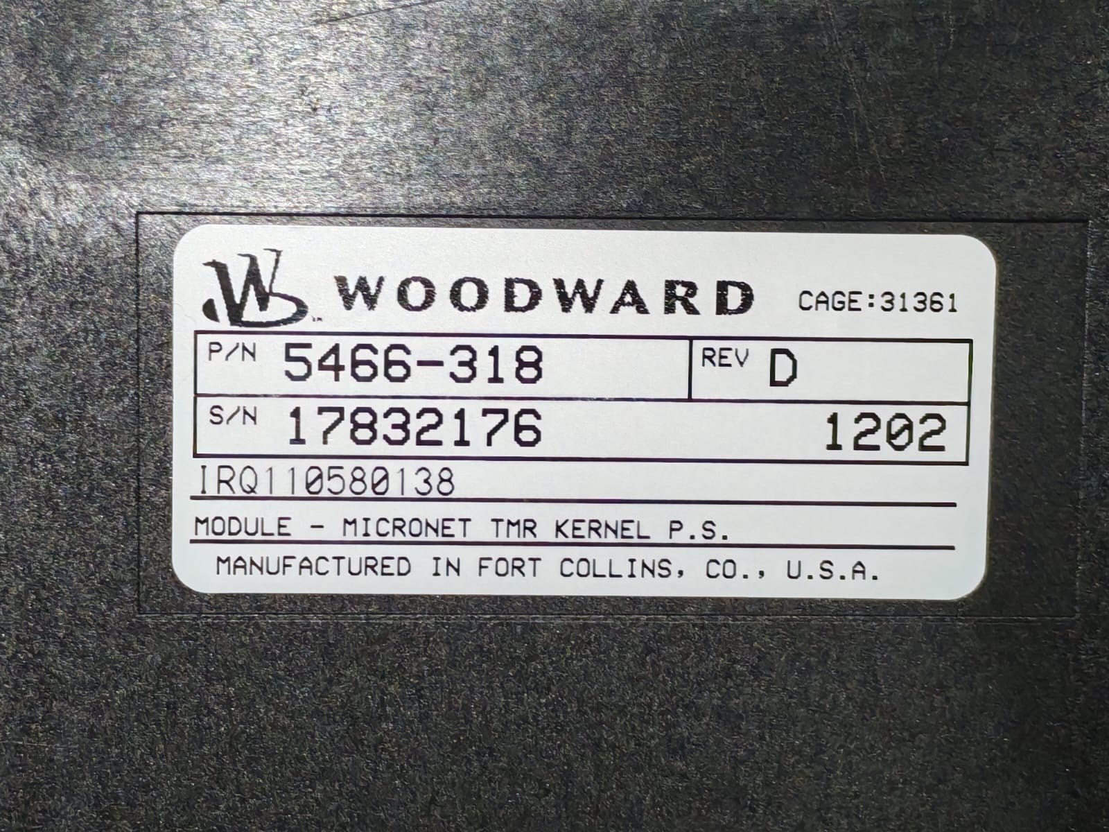 Woodward 5466-318 WoodWard 5466-318 Rev.D Module-Micronet TMR Kernel 3