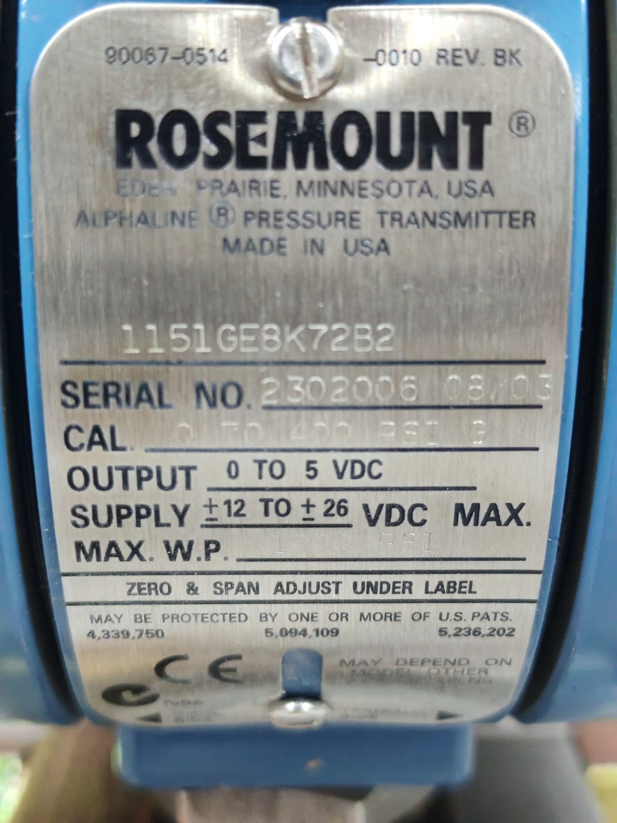 Rosemount 1151GE8K72B2 Rosemount 1151GE8K72B2 Pressure Transmitter 8