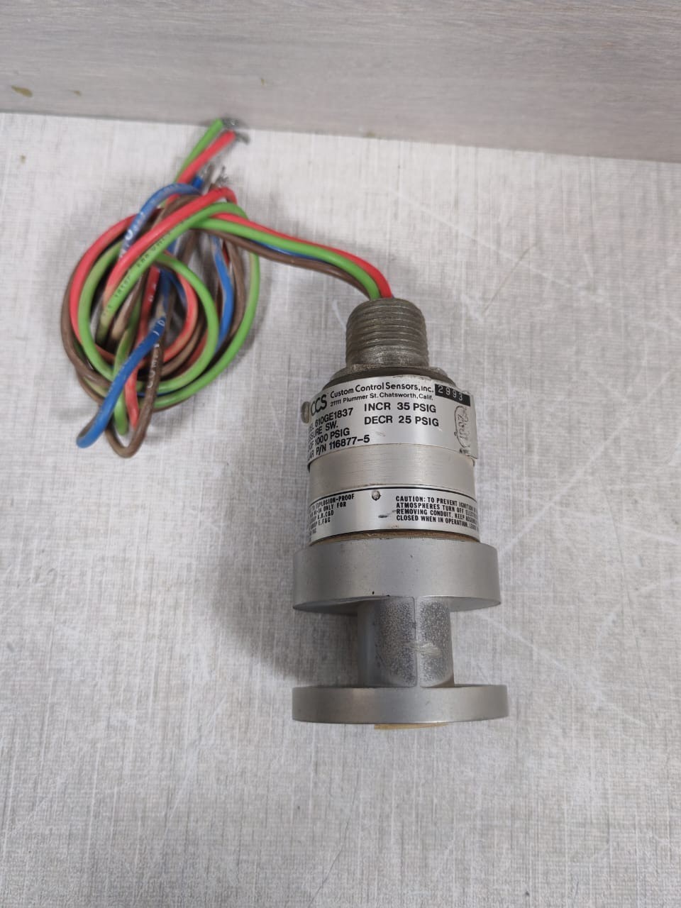 CCS 116877-5 CCS 610GE1837 PRESSURE SWITCH PN:116877-5 6