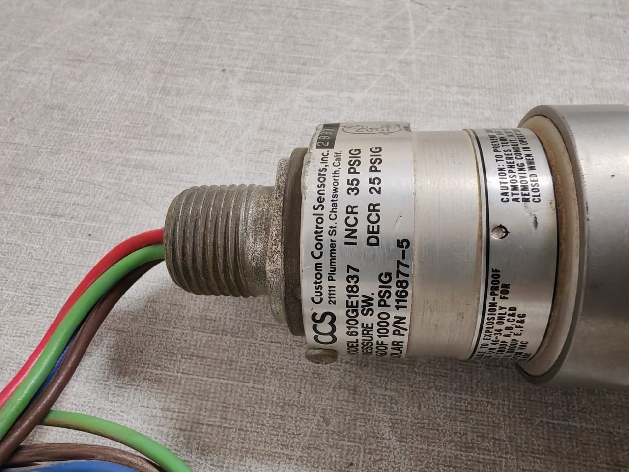 CCS 116877-5 CCS 610GE1837 PRESSURE SWITCH PN:116877-5 7
