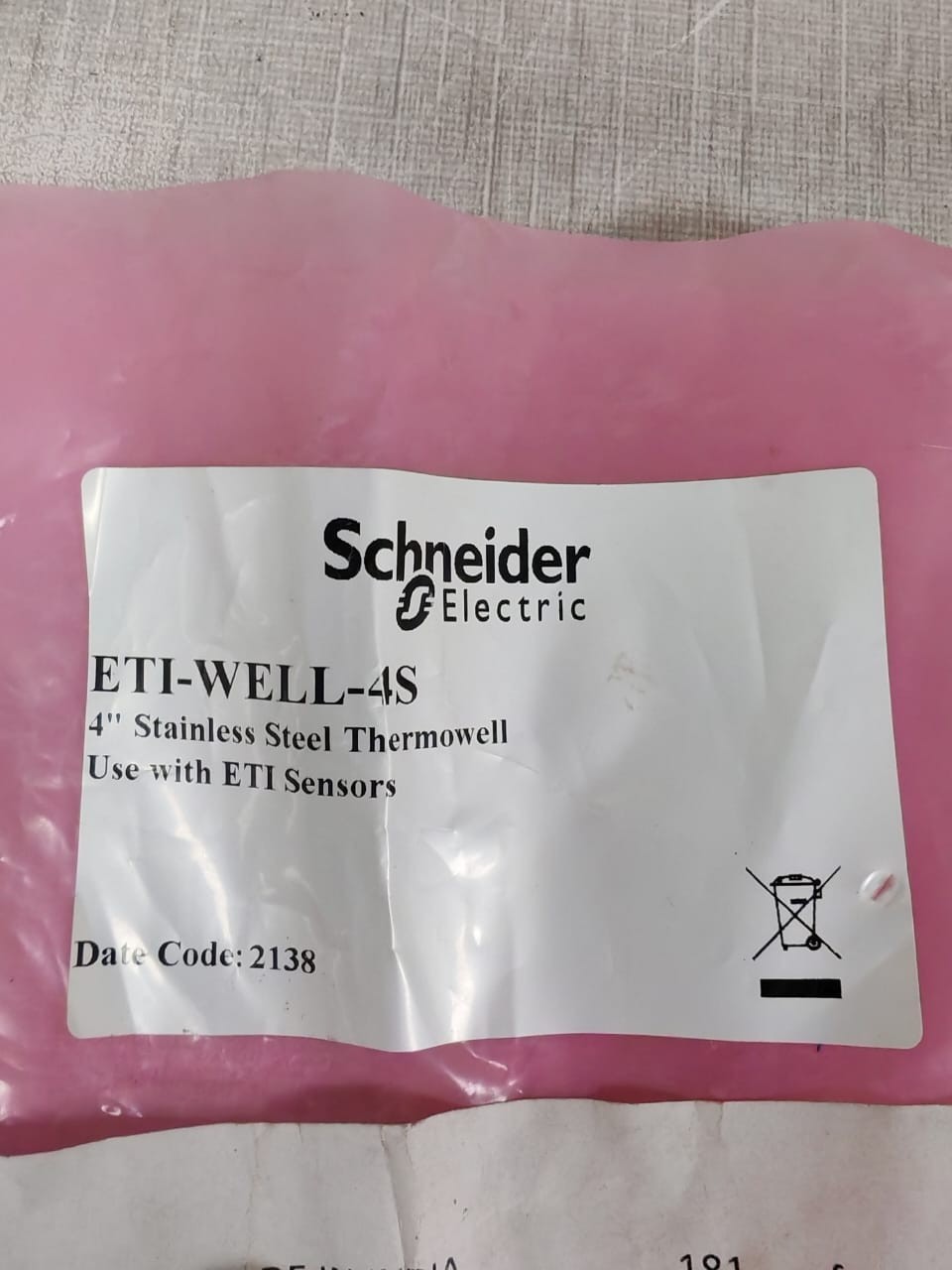 SCHNEIDER ELECRIC ETI-WELL-4S SCHNEIDER ELECTRIC ETI-WELL-4S 4"STAINLESS STEEL THERMOWELL 7