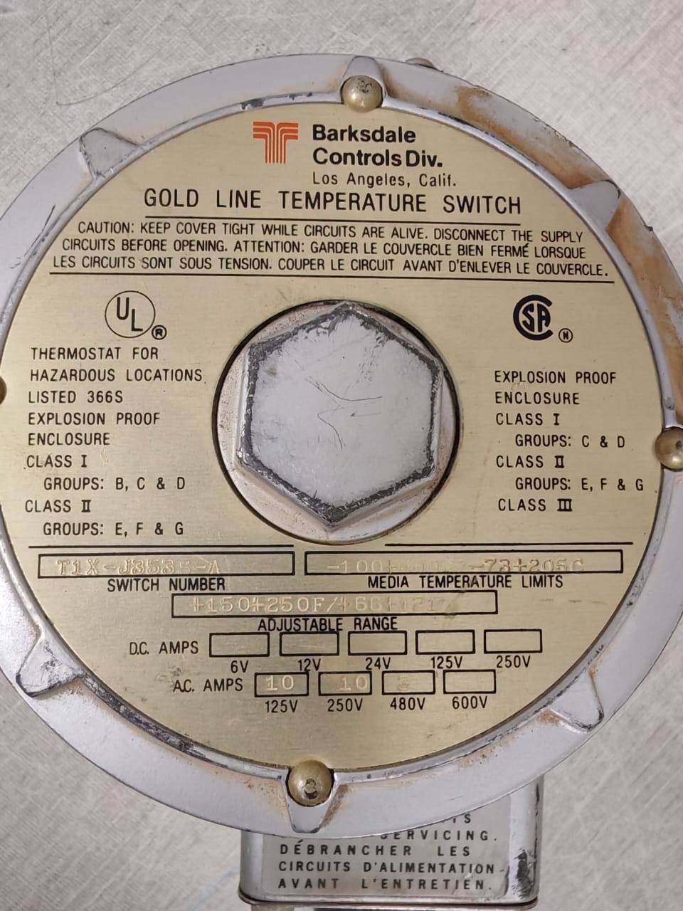 Barksdale Controls T1X-J353S-A Barksdale Controls T1X Series Gold Line Temperature Switch T1X-J353S-A 9
