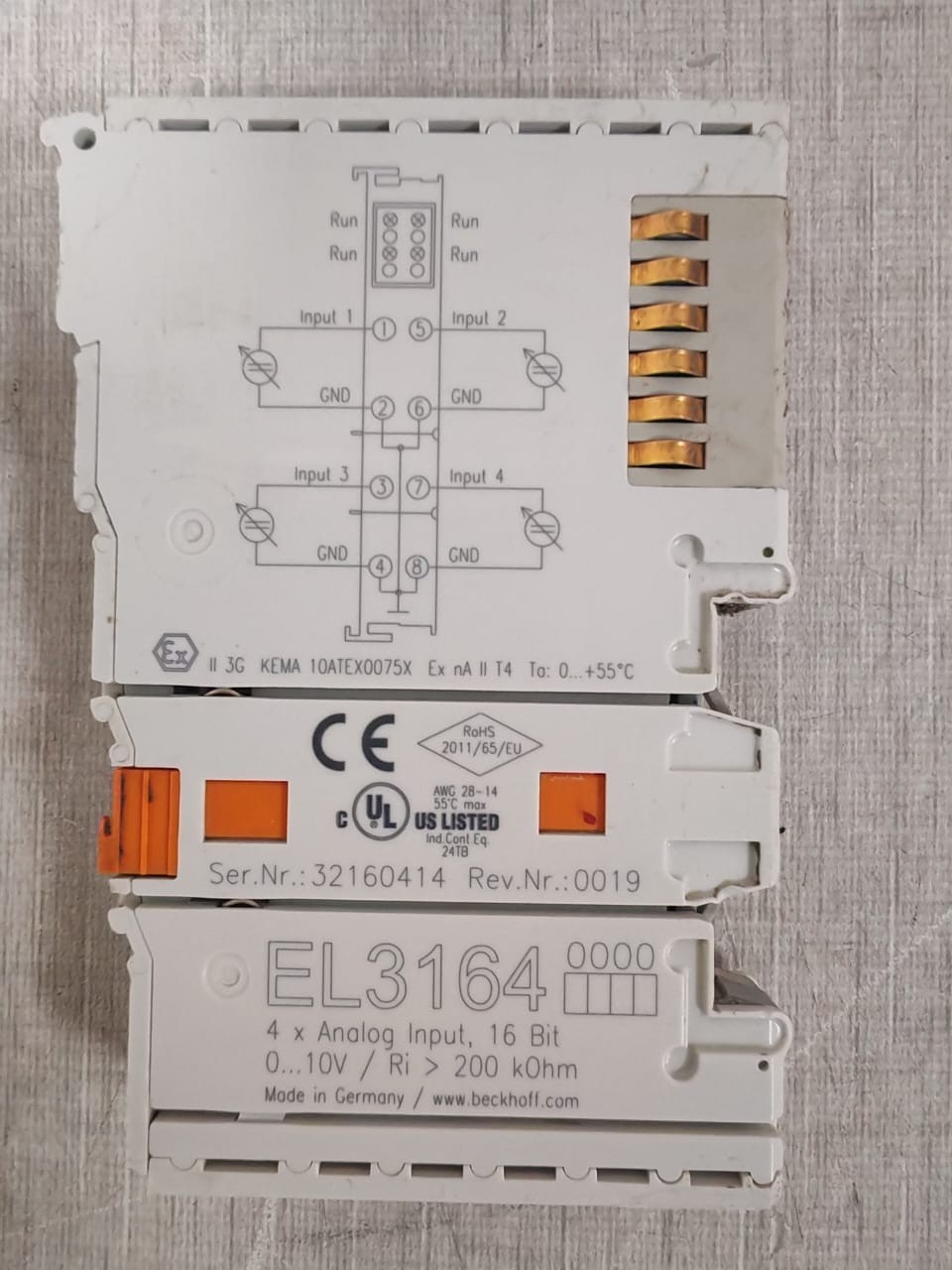 Beckhoff EL3164 BECKHOFF EL3164 ETHERCAT TERMINAL 4 CHANNEL ANALOG INPUT VOLTAGE 2