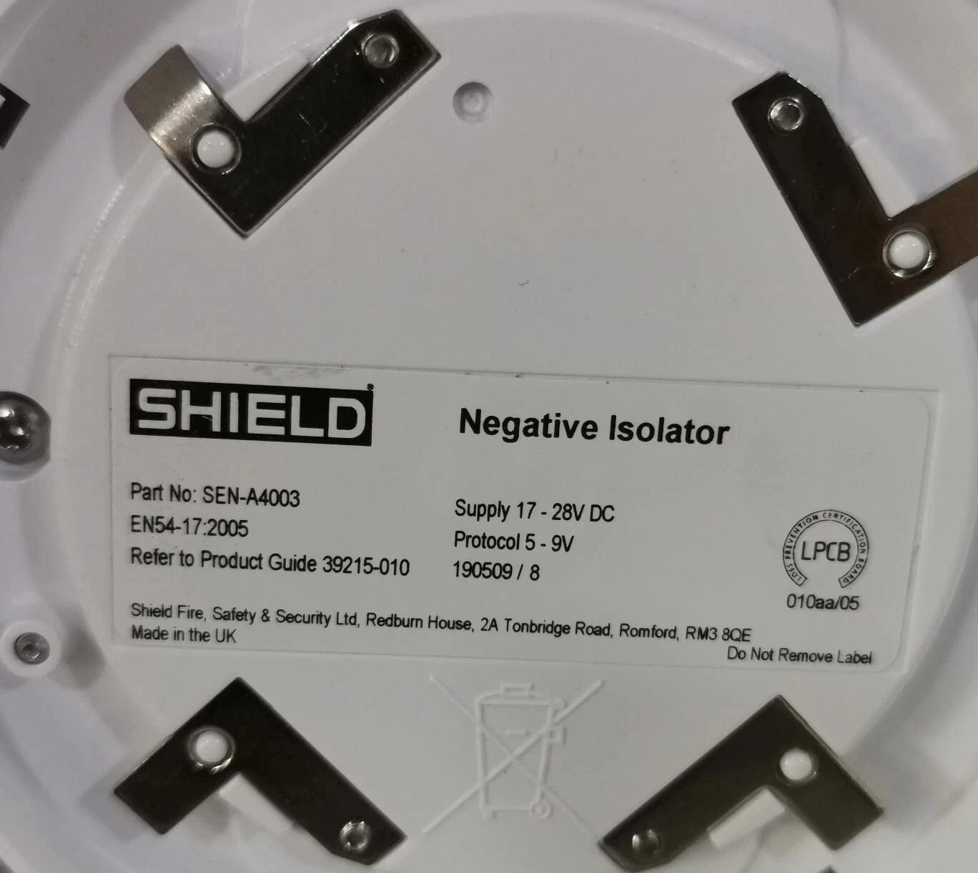 SHIELD SEN-A4003 EN54-17 -2005 SHIELD SEN-A4003 EN54-17 -2005 NEGATIVE ISOLATOR 17-28VDC 1 6