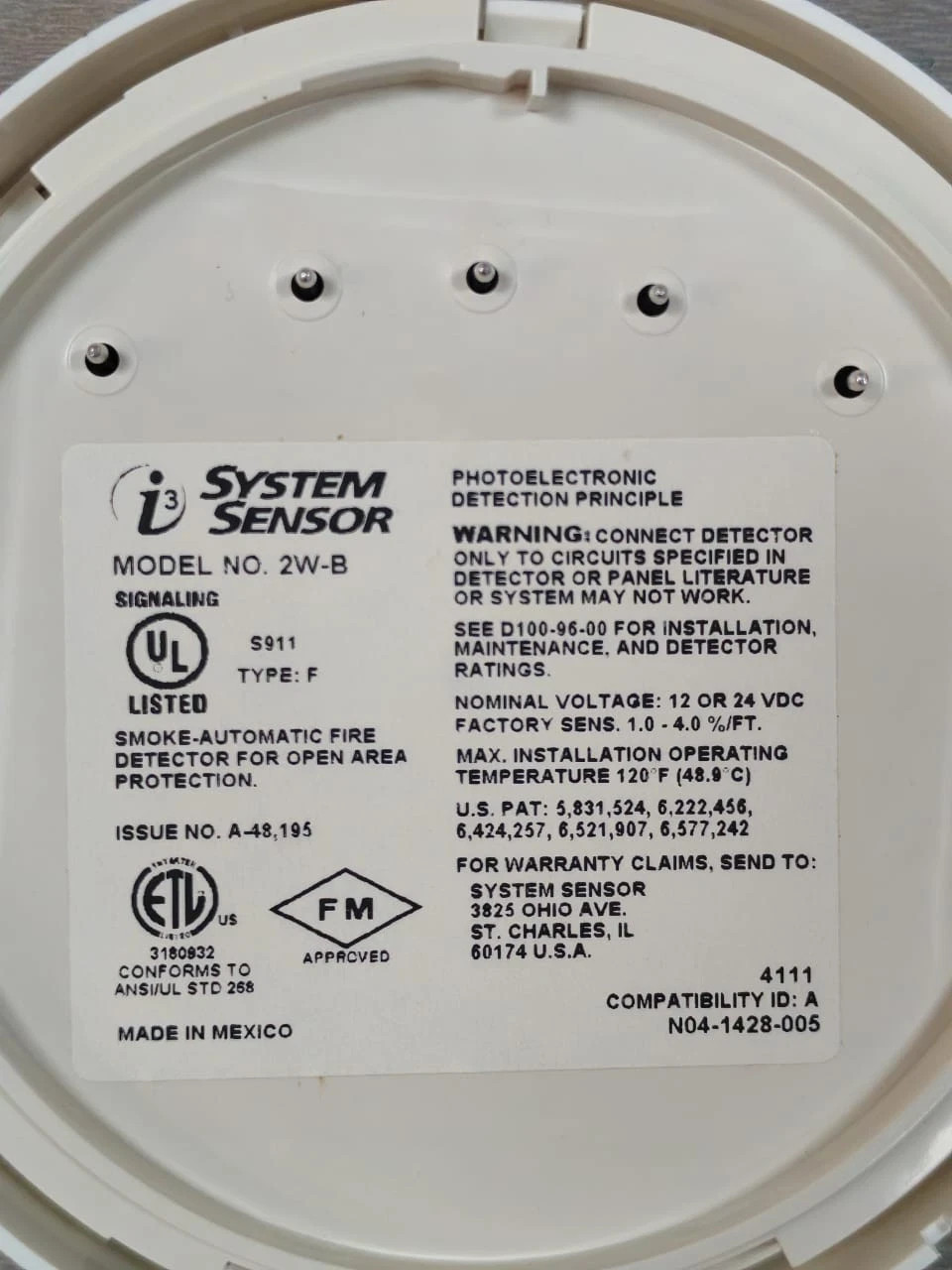 SYSTEM SENSOR 2W-B SYSTEM SENSOR 2W-B 2WIRE PLUG-IN PHOTOELECTRIC W/ BASE SMOKE DETECTOR 3