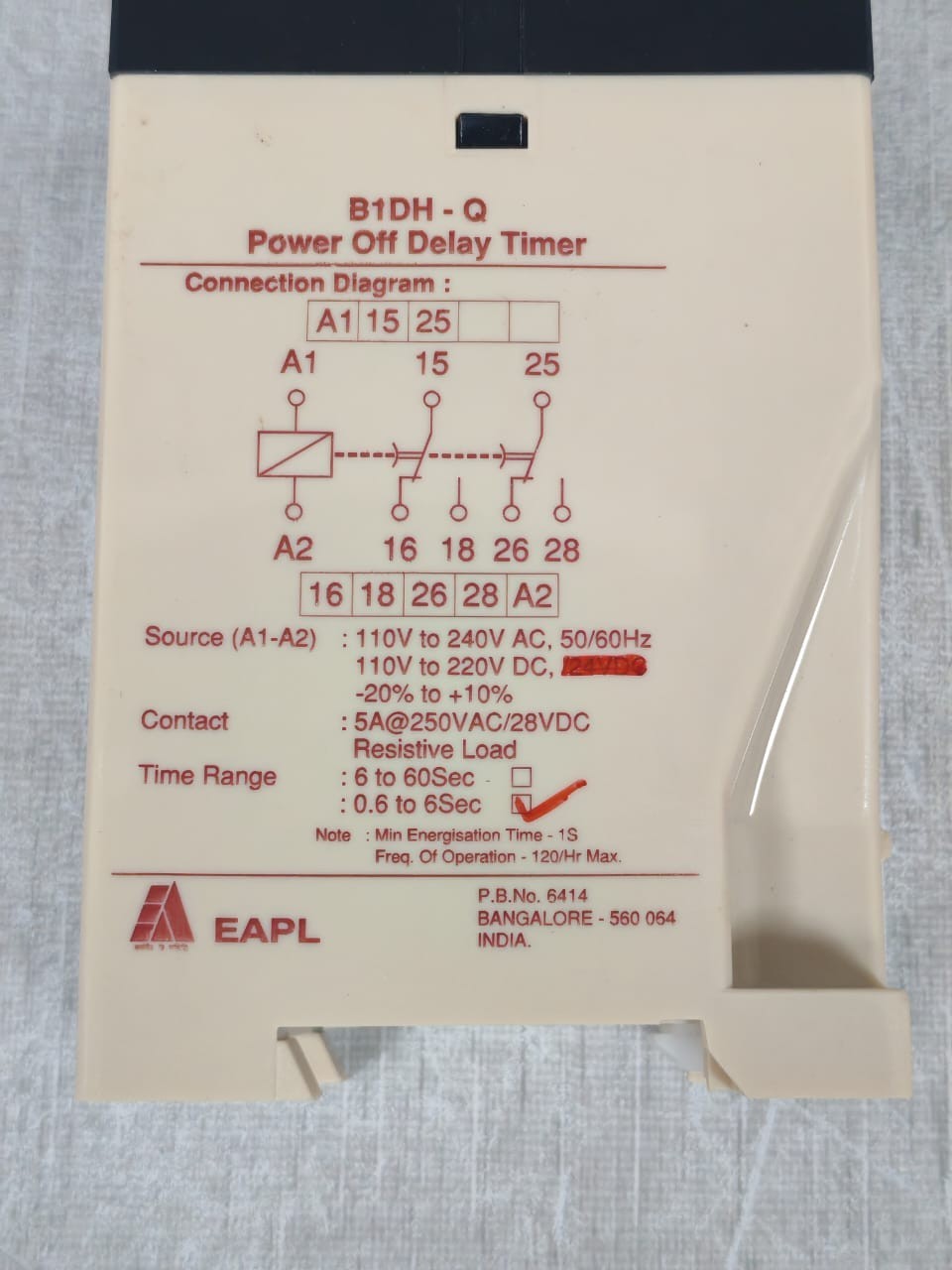 EAPL B1DH-Q EAPL B1DH-Q POWER OFF DELAY TIMER RELAY 24VDC 8