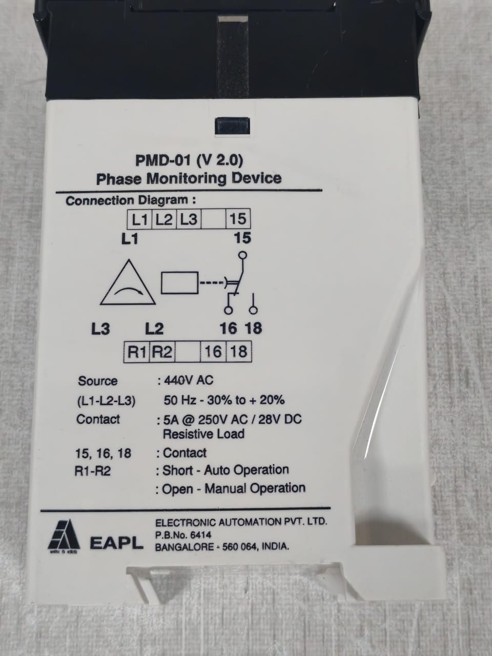 EAPL PMD-01 V 2.0 EAPL PMD-01 V 2.0 PHASE MONITORING DEVICE 440VAC 5