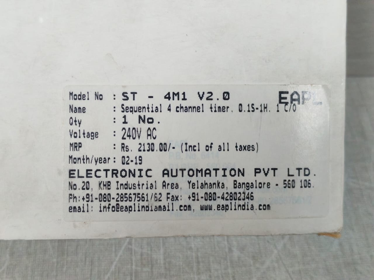 EAPL ST-4M1 V2.0 EAPL ST-4M1 V2.0 SEQUENTIAL TIMER 240V 10