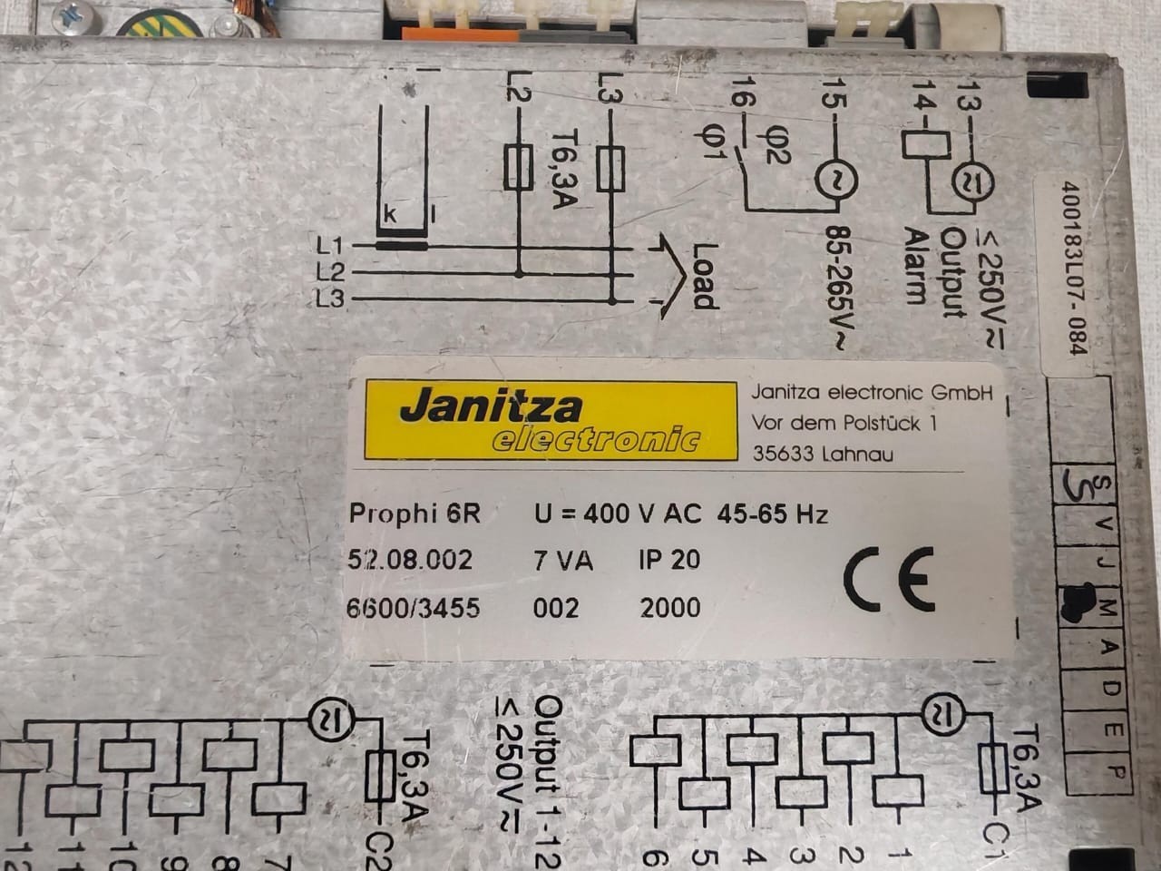 JANITZA UNKNOWN JANITZA ELECTRONICS PROPHI 6R 52.08.002 REACTIVE POWER CONTROLLER 9