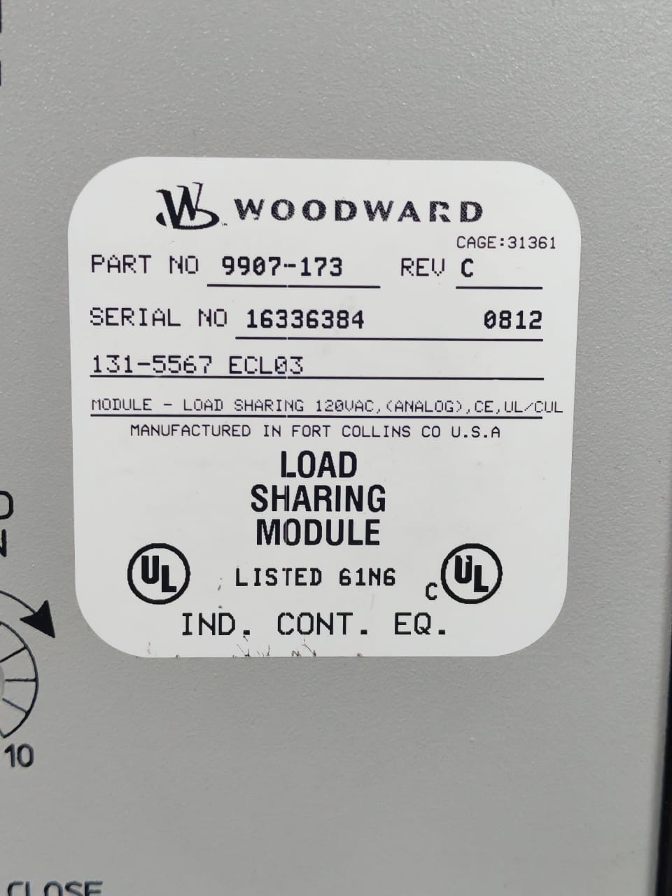 Woodward 9907-173 REV C WOODWARD 9907-173 REV C LOAD SHARING MODULE 120VAC 9