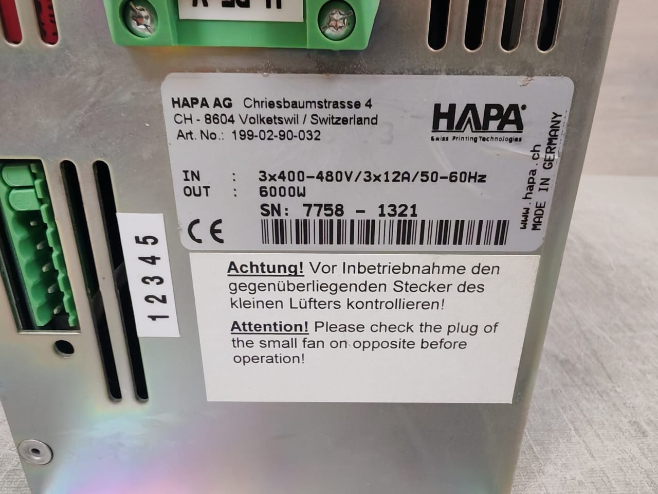 HAPA 199-02-90-032 HAPA AG 199-02-90-032 3X400-480V 6000W POWER SUPPLY 5