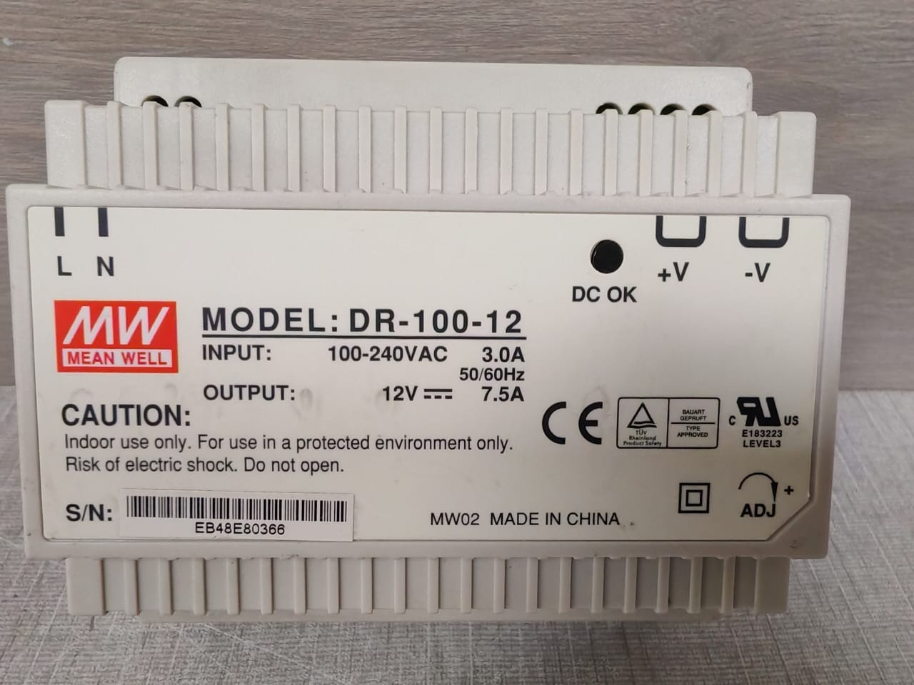 MEAN WELL DR-100-12 MEANWELL DR-100-12 POWER SUPPLY 100-240VAC 3
