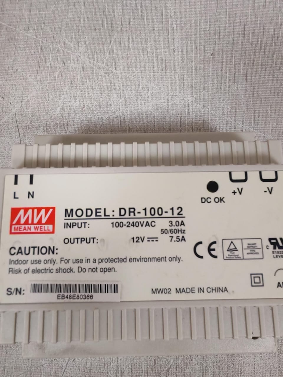 MEAN WELL DR-100-12 MEANWELL DR-100-12 POWER SUPPLY 100-240VAC 4