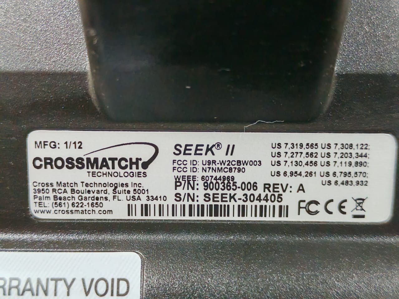 CROSSMATCH TECHNOLOGIES 900365-006 REV.A CROSSMATCH TECHNOLOGIES SEEK II P/N: 900365-006 REV.A CONTROLLER-TRIED & TESTED 9