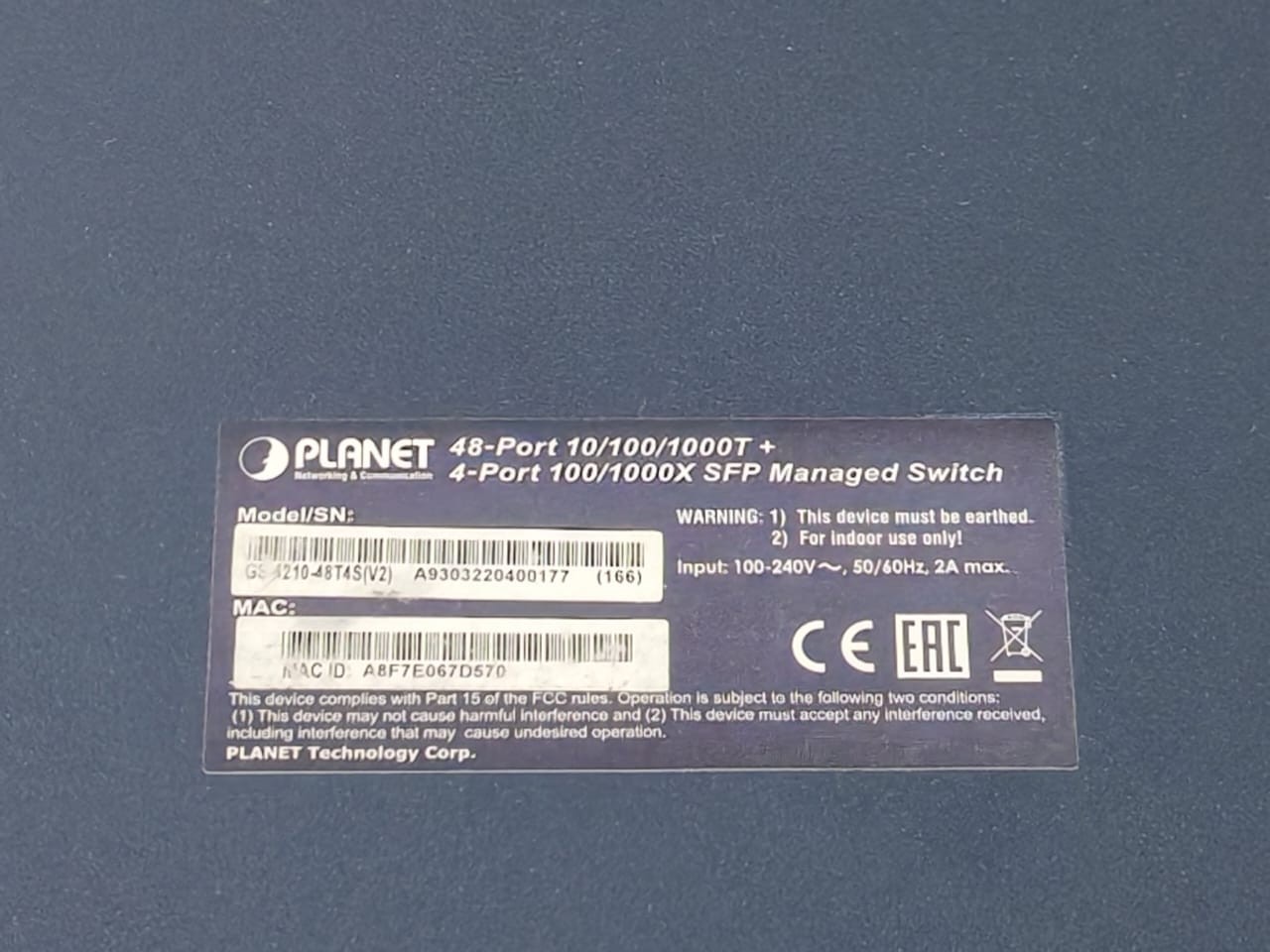 UNKNOWN PORT-10 PLANET GS-4210-48T4S(V2) 48-Port 10/100/1000T+4-Port 100/1000X SFP Switched 5