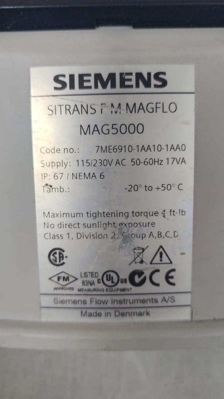 Siemens MAG5000 SIEMENS SITRANS F M MAGFLO MAG5000 7ME6910-1AA10-1AA0 115/230V 7