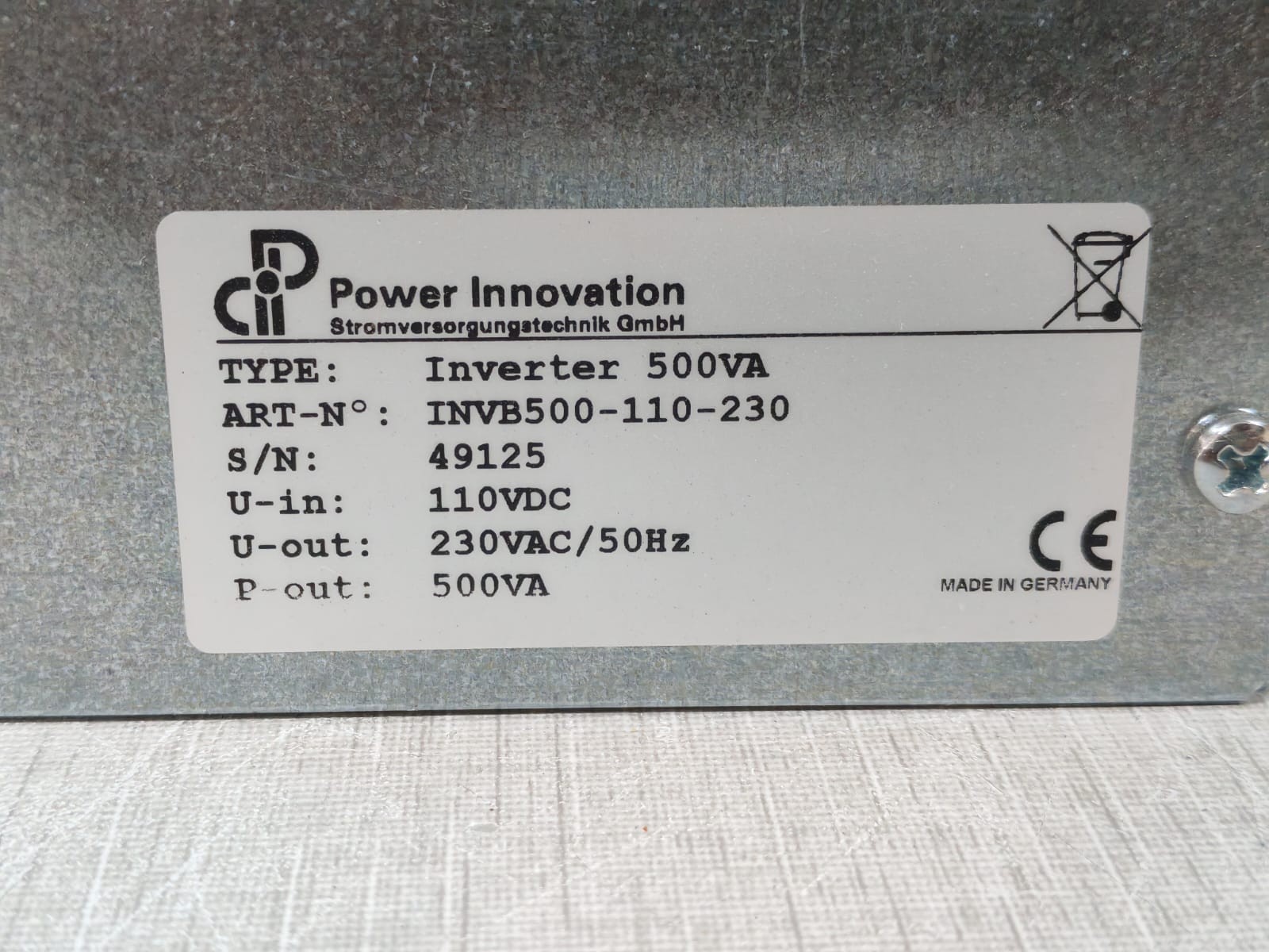 POWER INNOVATION INVB500-100-230 Power INVB500 100 230 Innovation INVB500 100 230 Inverter 500VA 230VAC 9