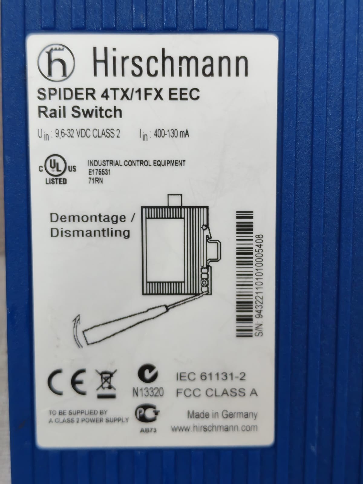 HIRSCHMANN SPIDER 4TX/1FX EEC RAIL SWITCH HIRSCHMANN SPIDER 4TX/1FX EEC RAIL SWITCH 5